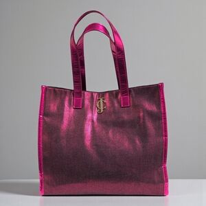 Juicy Couture Metallic Fuchsia Pink Tote Bag Gold JC Logo